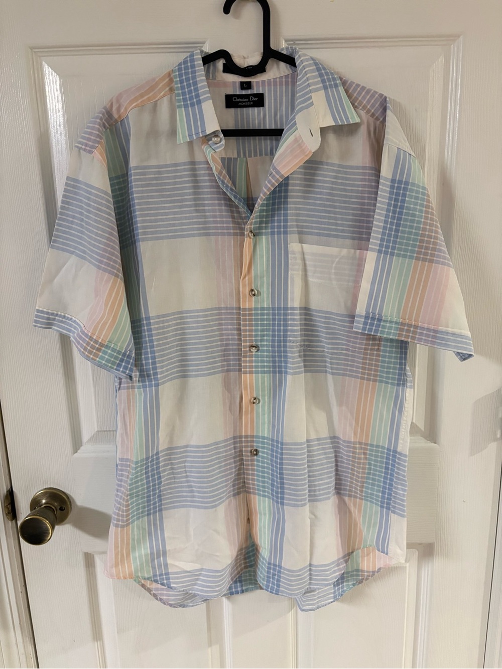 Dior Vintage Men’s Pastel Multi-Stripe Short-Sleeve Button-Down Shirt